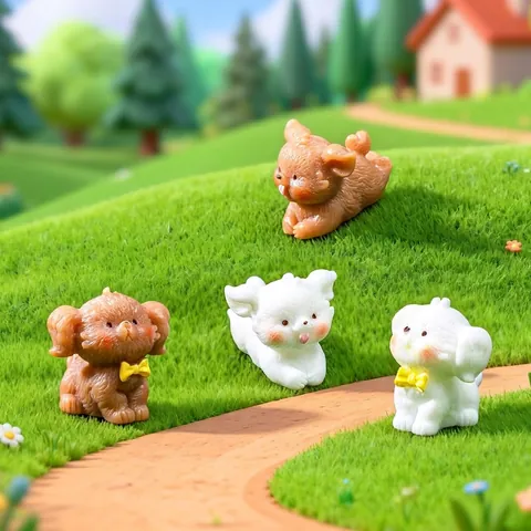 Miniature Teddy Dog Resin Figurines For Micro Landscape Gardening DIY Decor Cartoon Puppy Home Tabletop Ornament Gift
