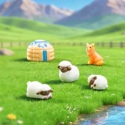 Miniature Grassland Pastoral Resin Ornaments Fairy Garden Micro Landscape Decoration DIY Yurt Sheep Dog Hay Roll Figurines