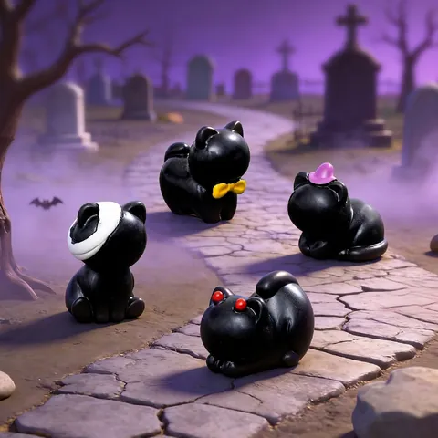 Halloween Faceless Black Cat Mini Resin Figurines Cartoon Animal DIY Micro Landscape Car Desktop Decorative Accessories Ornaments