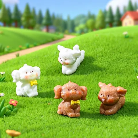 Miniature Teddy Dog Resin Figurines For Micro Landscape Gardening DIY Decor Cartoon Puppy Home Tabletop Ornament Gift