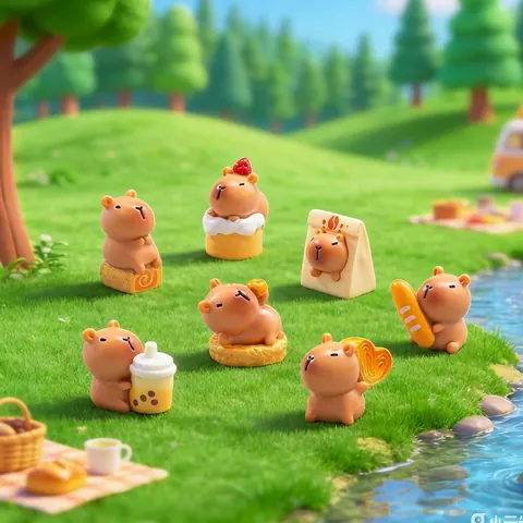 Mini Cute Capybara Resin Figurines Dessert Theme Water Pig Miniature Ornaments For DIY Dollhouse Micro Landscape Desktop Decor