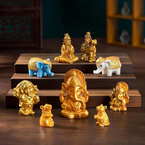 Southeast Asian Style Golden Ganesha Hanuman Figurine Resin Prayer Statue For Car Dashboard Desktop DIY Home Decor Gift