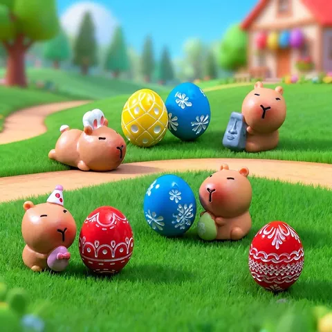 Easter Capybara Mini Resin Figurines Cartoon Water Pig Ornament For Fairy Garden Micro Landscape Tabletop Decor Easter Egg Decoration Gift