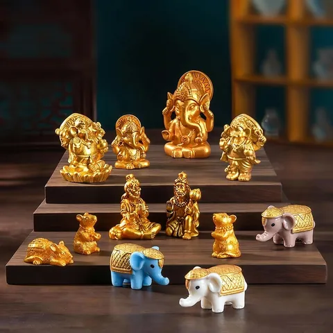 Southeast Asian Style Golden Ganesha Hanuman Figurine Resin Prayer Statue For Car Dashboard Desktop DIY Home Decor Gift