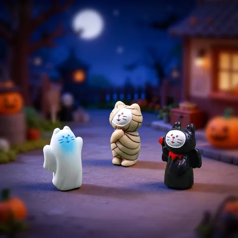 Halloween Mini Resin Cat Figurines Mummy Devil Ghost Cartoon Animal Statues For DIY Micro Landscape Desktop Decoration