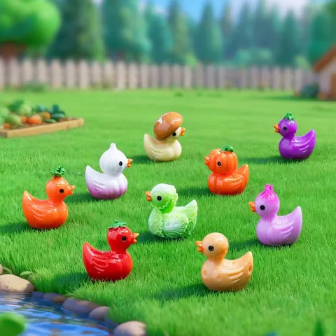 Miniature Cute Vegetable Duck Resin Figurines DIY Micro Landscape Fairy Garden Decorations Hand Painted Small Animal Desk Ornaments