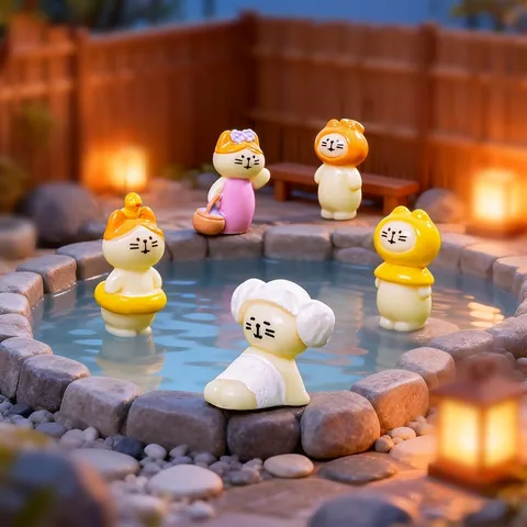 Travel Hot Spring Cat Figurine Micro Landscape Decor Mini Resin Kitty Statue DIY Dollhouse Accessories Zakka Miniature Ornament