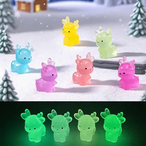 Statuetta Miniatura di Cervo di Natale Luminosa in Resina Traslucida Renna che si Illumina al Buio per Decorazione Micro Paesaggio Fai da Te