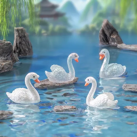 Miniatura Statuina di Cigno in Resina Ornamenti per Micro Paesaggi Accessori per Decorazione Giardino Fai da Te Statua di Cigno
