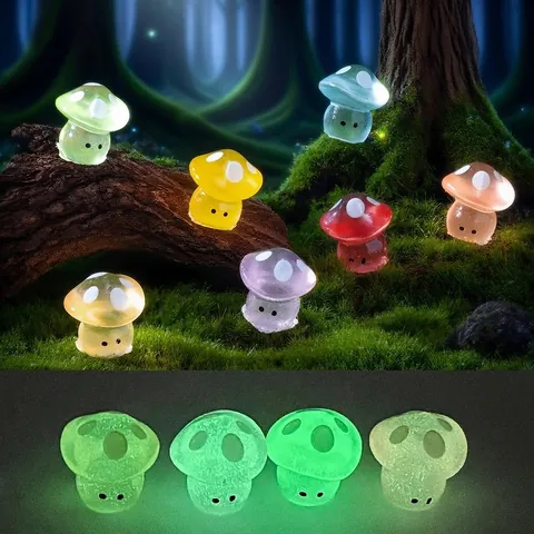 Glow In The Dark Miniature Mushroom Resin Figurine Cartoon Garden DIY Decor Moss Micro Landscape Desk Ornaments Accessories