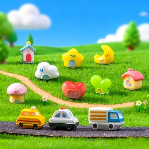 Miniatura Estrella Luna Casa Resina Figurilla Dibujos Animados Casa Coche Decoración DIY Micro Paisaje Accesorios