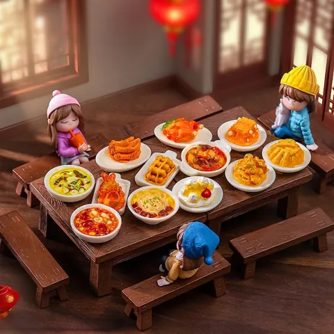 Miniature Chinese Lunar New Year Dinner Food Ornaments Realistic Simulation Dishes Resin Micro Landscape Decoration Dollhouse Accessories