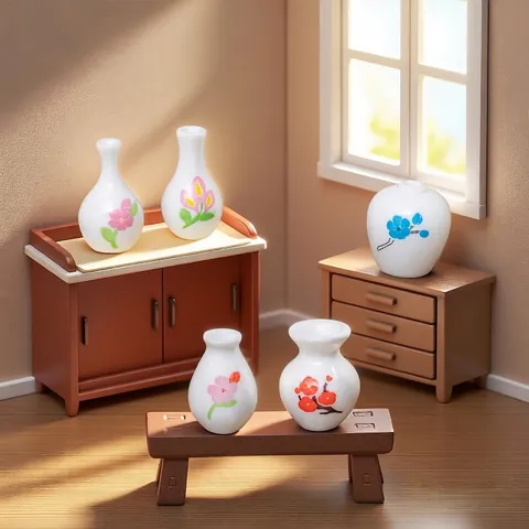 Miniature Resin Floral Vase Dollhouse Micro Landscape Decoration 1:12 Scale Small Hand-Painted Flower Bottle Figurine