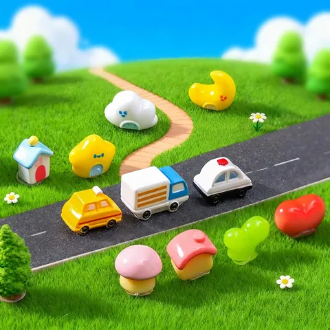 Miniatura Estrella Luna Casa Resina Figurilla Dibujos Animados Casa Coche Decoración DIY Micro Paisaje Accesorios