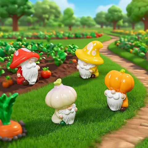 Vegetable Gnome Figurines Resin Pumpkin Garlic Mushroom Dwarf Statues For Garden Micro Landscape DIY Decoration Miniature Accessories