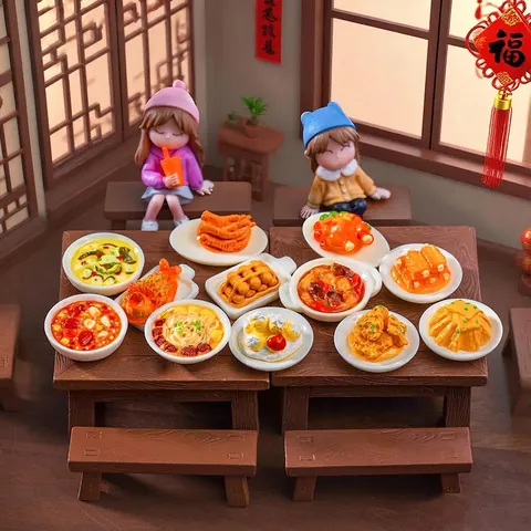 Miniature Chinese Lunar New Year Dinner Food Ornaments Realistic Simulation Dishes Resin Micro Landscape Decoration Dollhouse Accessories