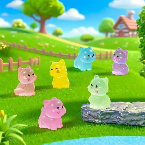 Luminous Cute Cat Miniature Micro Landscape Decoration Resin Glow In The Dark Small Cat For DIY Fairy Garden Accessories