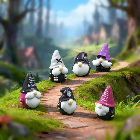 Gothic Rock Gnome Figurines Miniature Resin Statues Sunglasses Spiderweb Skull For DIY Micro Landscape Desktop Decor