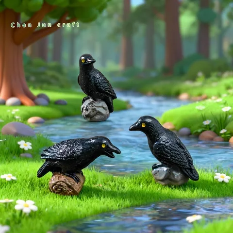 Realistic Crow Figurine Micro Landscape Resin Bird Statues For Fairy Garden DIY Miniature Animals Black Crow Model Home Decor