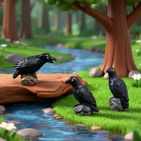 Realistic Crow Figurine Micro Landscape Resin Bird Statues For Fairy Garden DIY Miniature Animals Black Crow Model Home Decor