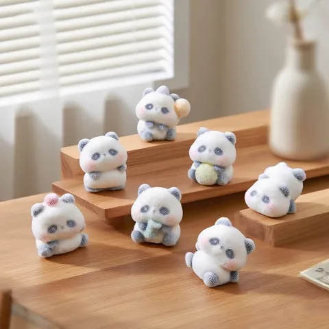 Miniature Flocked Panda Figurine Micro Landscape DIY Accessories Dollhouse Decor Mini Resin Animal Car Dashboard Ornament Gift