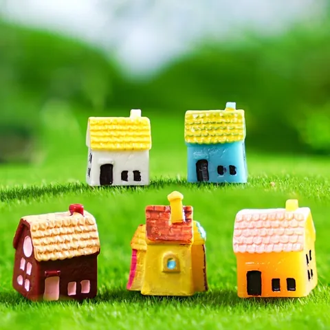 Mini Rustic House Resin Ornaments For Fairy Garden Micro Landscape Decoration DIY Terrarium Hand Painted Tiny House Figurines