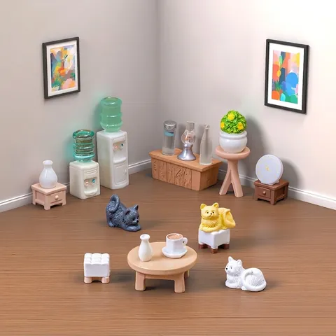 Muebles de Casa de Muñecas en Miniatura Figuras de Gatos de Resina DIY Micro Paisaje Ornamento de Escritorio Decoración Simulada