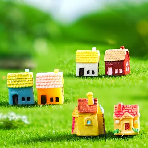 Mini Rustic House Resin Ornaments For Fairy Garden Micro Landscape Decoration DIY Terrarium Hand Painted Tiny House Figurines