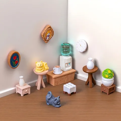 Miniatur Puppenhaus Möbel Harz Katzenfiguren DIY Mikrolandschaft Schreibtisch Ornament Simulierte Tisch Wasserspender Dekoration