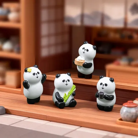 Mini Panda Figurines Resin Micro Landscape Decor Cartoon Animal Statues DIY Dollhouse Miniature Ornaments For Desktop Garden