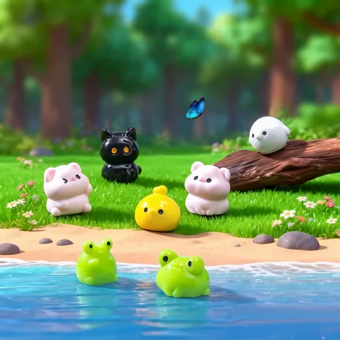 Cute Animal Resin Miniature Figurine Micro Landscape DIY Garden Decoration Accessories Pig Frog Cat Bird Small Ornaments