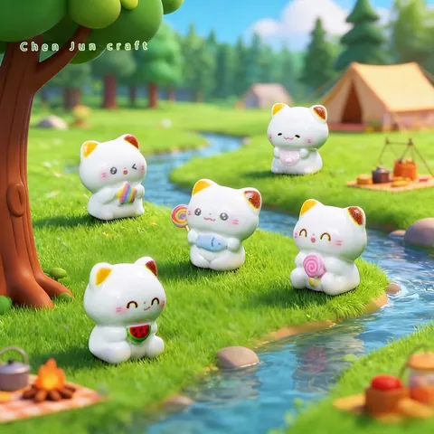 Mini Calico Cat Resin Figurine Cute Kitten Micro Landscape Gardening DIY Decoration Accessories Desktop Ornament Car Decor