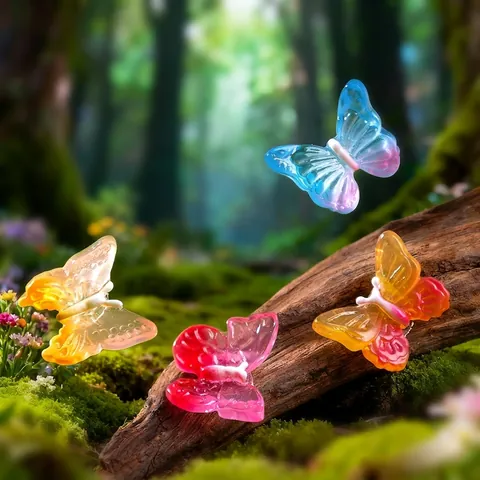 Resin Butterfly Miniature Figurines Gradient Color Fairy Garden Accessories Micro Landscape Decor DIY Terrarium Desktop Ornament