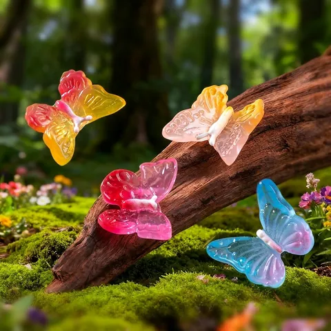 Resin Butterfly Miniature Figurines Gradient Color Fairy Garden Accessories Micro Landscape Decor DIY Terrarium Desktop Ornament