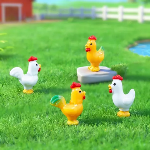 Mini Statuetta di Gallo in Resina Micro Paesaggio Fattoria Arredamento Gallina Fai da Te Giardino delle Fate Mniatura Animale