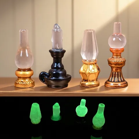 Luminous Miniature Resin Butter Lamp Candle Ornaments Retro Dollhouse DIY Decoration Accessories Mini Craft Desk Ornaments