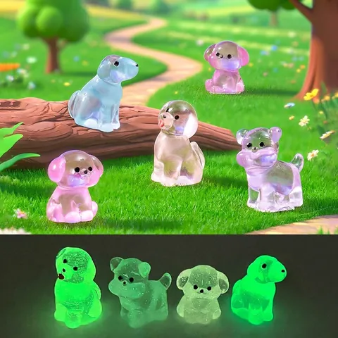 Miniature Luminous Resin Dog Figurines Glow In The Dark Puppy Statues For DIY Micro Landscape Desktop Ornament Decoration