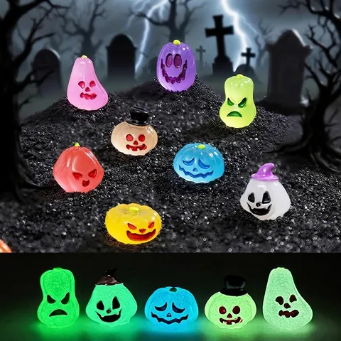Halloween Luminous Miniature Pumpkin Resin Ornament Glow In The Dark Ghost Expression Decoration For Dollhouse DIY Landscape
