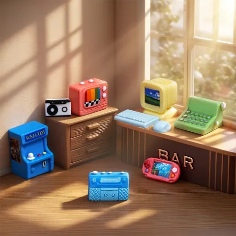 Miniature Retro Nostalgic Appliance Model Resin Ornament For Dollhouse DIY Micro Landscape Accessory Tiny Computer Television Arcade Radio Model