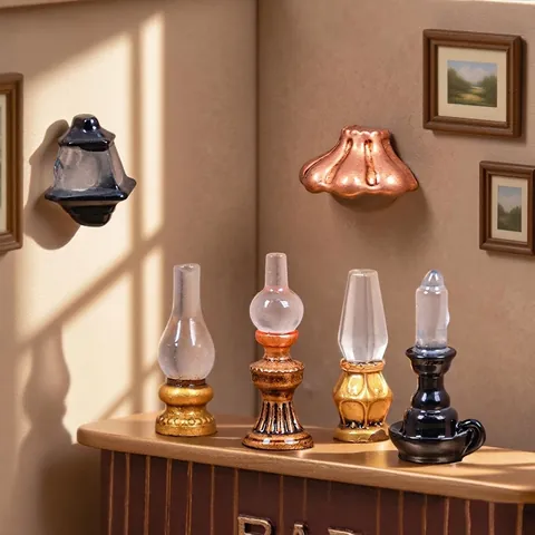 Luminous Miniature Resin Butter Lamp Candle Ornaments Retro Dollhouse DIY Decoration Accessories Mini Craft Desk Ornaments