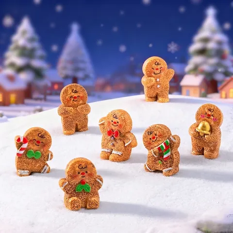 Christmas Gingerbread Man Resin Figurine Cute Dancing Miniatures Micro Landscape Snow Scene DIY Decor Desktop Ornaments