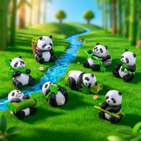 Simpatica Statuina di Panda in Miniatura in PVC per Micro Paesaggi Decorazione Giardino DIY Ornamento da Scrivania