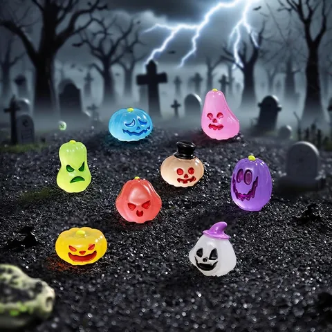 Halloween Luminous Miniature Pumpkin Resin Ornament Glow In The Dark Ghost Expression Decoration For Dollhouse DIY Landscape