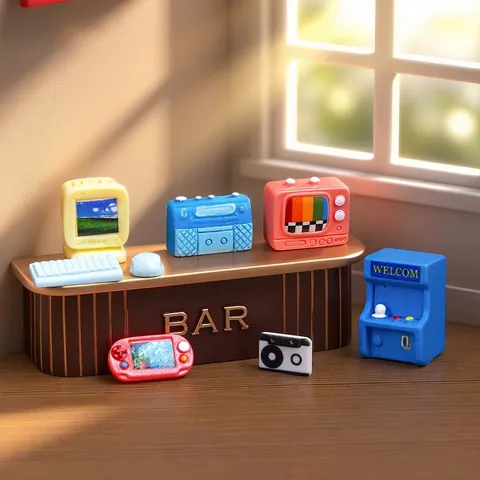 Miniature Retro Nostalgic Appliance Model Resin Ornament For Dollhouse DIY Micro Landscape Accessory Tiny Computer Television Arcade Radio Model