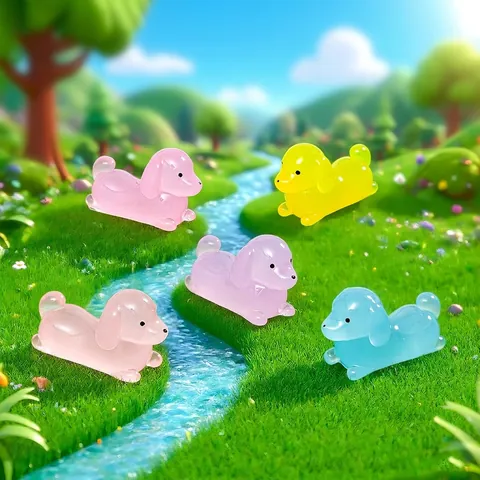 Luminous Miniature Dachshund Dog Figurine Candy Color Resin Micro Landscape Decor DIY Accessories Desk Ornament