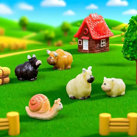 Miniature Resin Highland Cow Farm Animal Figurine Micro Landscape DIY Eco Bottle Accessories Realistic Farm Cow Snail House Ornament Home Decor