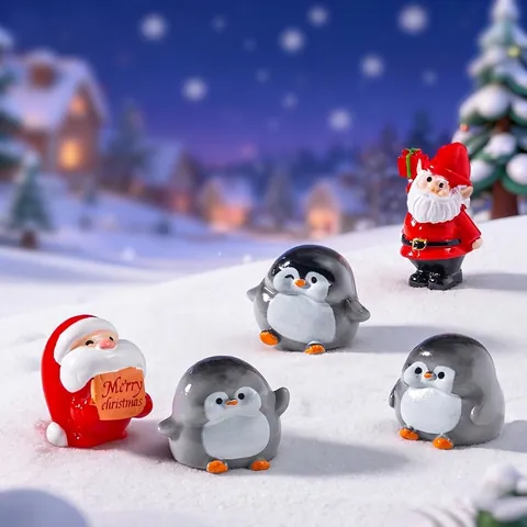 Miniature Christmas Resin Penguin Santa Claus Figurine For DIY Micro Landscape Snow Scene Decoration Desktop Ornaments