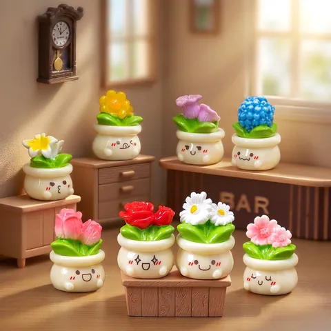 Linda Planta de Maceta de Flores de Resina Figura en Miniatura Para Casa de Muñecas Micro Paisaje Coche Escritorio Decoración