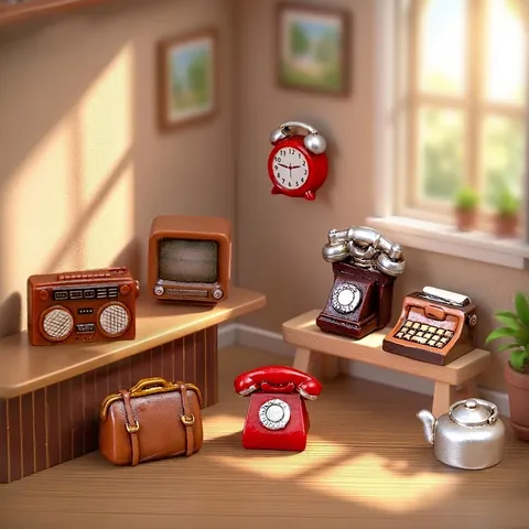 Miniature Vintage Resin Ornament Retro TV Radio Telephone Micro Landscape Dollhouse DIY Accessories Desktop Decorative Figurine