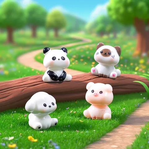 Cute Miniature Resin Animal Figurines Kitten Puppy Panda Pig Micro Landscape DIY Accessories Small Desktop Ornaments